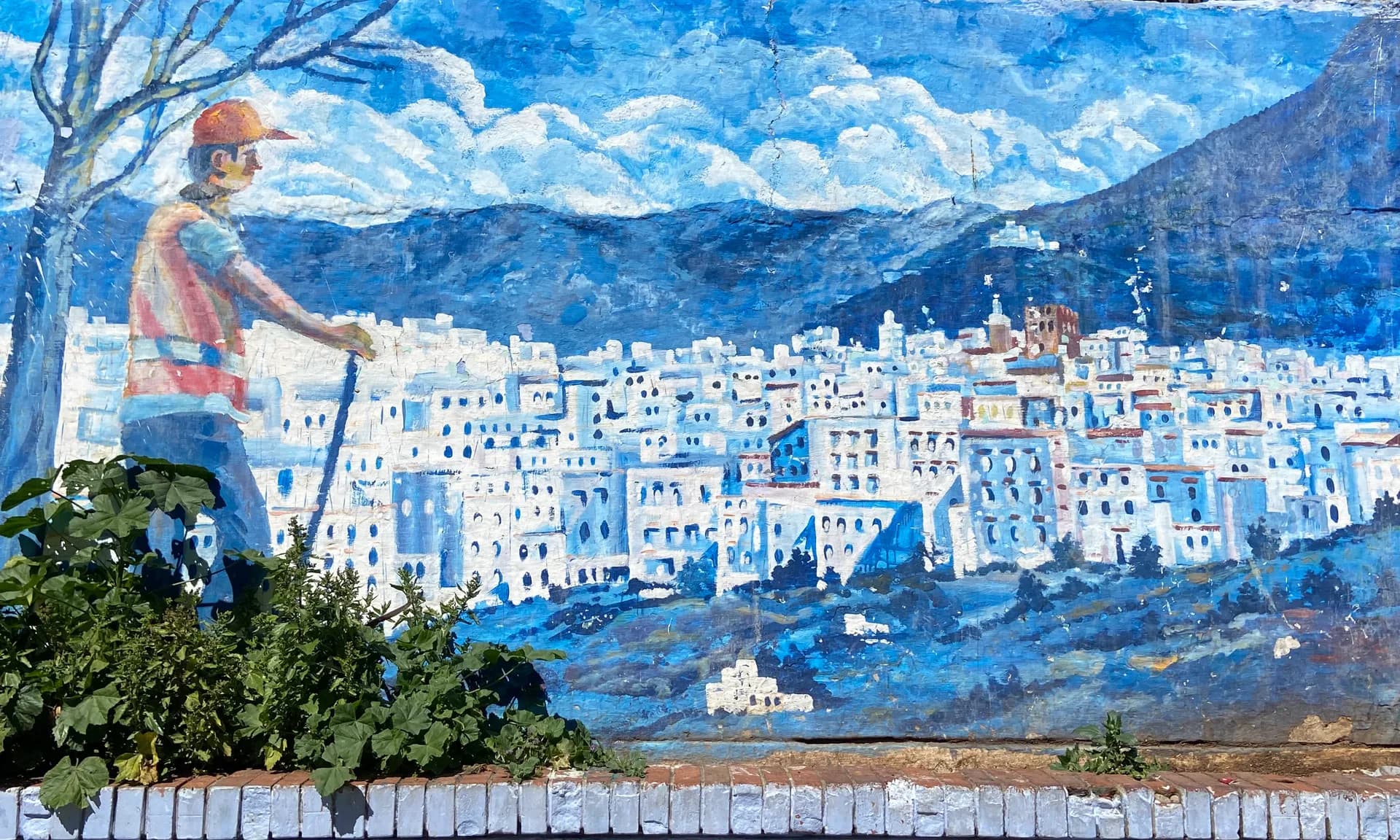 Une ville de montagne représentée sur une fresque