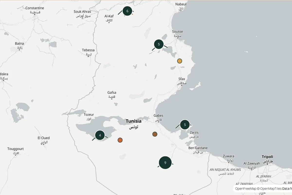 Carte géographique de la Tunisie et de ses parcours